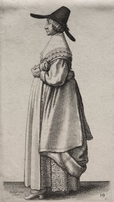 Gli abiti delle donne inglesi, dalla nobiltà alle contadine di questi tempi: La donna con cappello maschile e sottogonna fiorita da Wenceslaus Hollar
