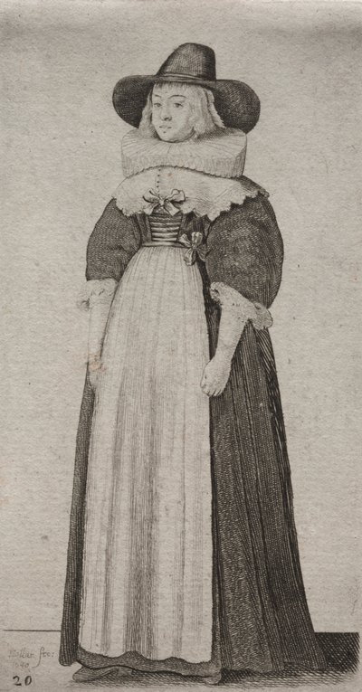 Gli abiti delle donne inglesi, dalla nobiltà alle contadine di questi tempi: La donna con cappello maschile e corpetto con nastri da Wenceslaus Hollar