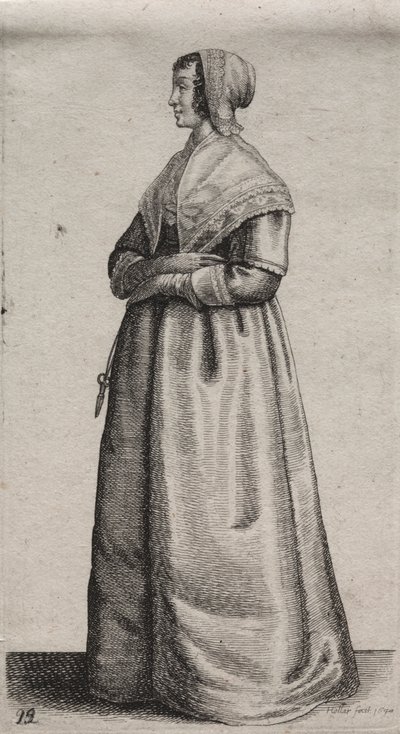 Gli abiti delle donne inglesi, dalla nobiltà alle contadine di questi tempi: La donna con le forbici da Wenceslaus Hollar