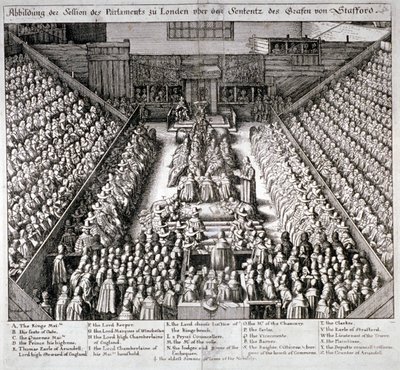 Il processo di Thomas Wentworth, conte di Strafford, Westminster Hall, Londra da Wenceslaus Hollar