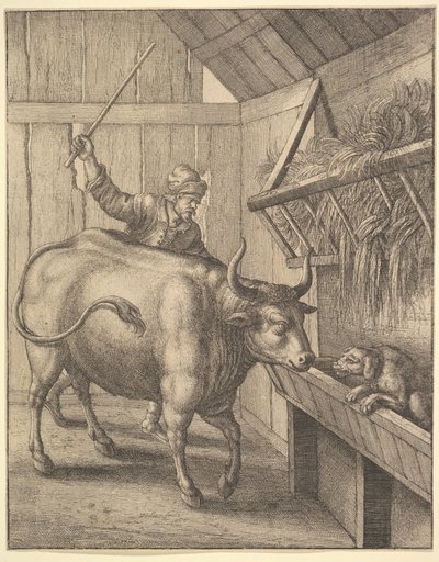 Il cane nella mangiatoia da illustrazione a Esopiche di John Ogilby: O una seconda raccolta..., 1666 da Wenceslaus Hollar