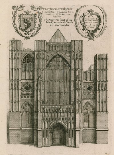 La prospettiva occidentale della tarda chiesa conventuale di Westminster, Londra da Wenceslaus Hollar