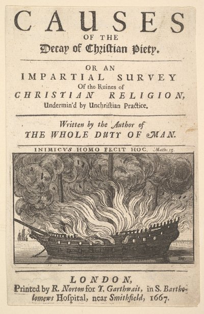 Pagina del titolo: Le cause del declino della pietà cristiana, 1667 da Wenceslaus Hollar