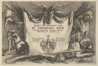 Frontespizio con cani e attrezzature da caccia, 1646 da Wenceslaus Hollar