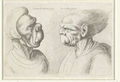 Due teste deformate (serie Varie figurae et probae) Caricature, teste e deformazioni da Leonardo da Vinci (serie) da Wenceslaus Hollar