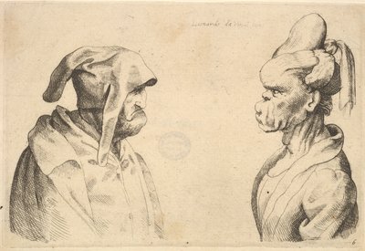 Due teste deformate che si guardano da Wenceslaus Hollar