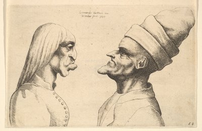 Due teste deformate che si guardano da Wenceslaus Hollar