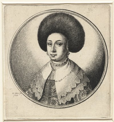 Donna con colletto di pizzo, orecchini e cappello di pelliccia da Wenceslaus Hollar