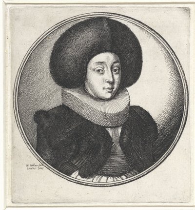 Donna con colletto pieghettato e grande cappello di pelliccia da Wenceslaus Hollar