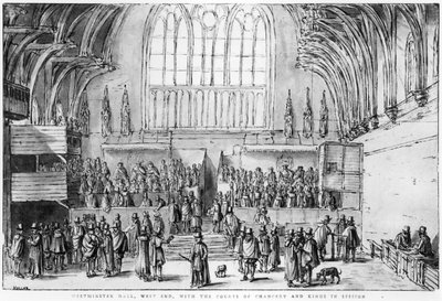 Westminster Hall, Estremità Ovest, con le Corti di Cancelleria e Re in Sessione da Wenceslaus Hollar