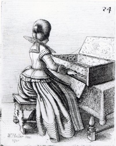 Donna che suona una tastiera, 1635 da Wenceslaus Hollar