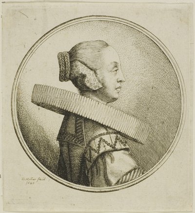 Donna con Colletto di Pizzo Circolare di Profilo a Destra da Wenceslaus Hollar