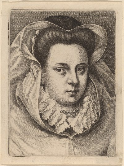 Donna con velo bianco e cappello nero (Maria Stuarda?) da Wenceslaus Hollar