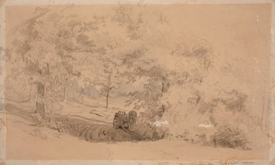 Paesaggio forestale con cavallo e carro ; Paesaggio forestale, uomo che pesca su un ponte sopra un ruscello (opera bifacciale) da Werner Holmberg
