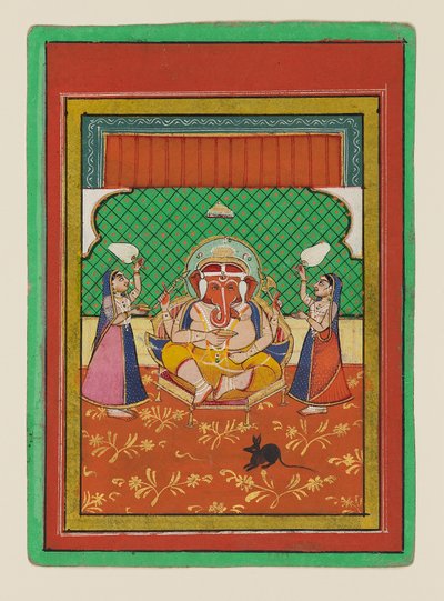 Ganesha seduto con attendenti da West Indian School