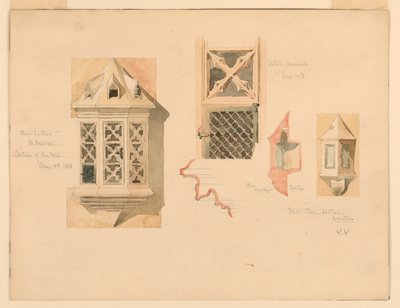 Disegno, rendering di due lanterne di pietra, dal castello di Amboise, Francia, 14-15 giugno 1888 da Whitney Warren Jr.
