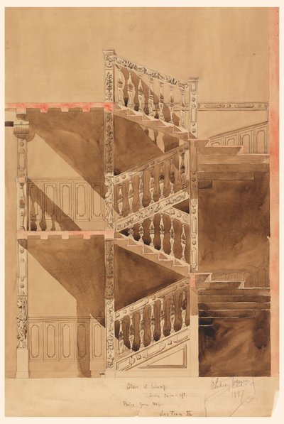Disegno, Scala di Cluny, Parigi, 1887 da Whitney Warren Jr.