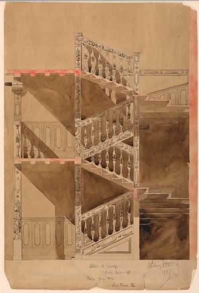 Disegno, Scala di Cluny, Parigi, 1887 da Whitney Warren Jr.