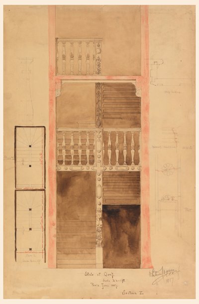 Disegno, Scala di Cluny, Parigi, 1887 da Whitney Warren Jr.