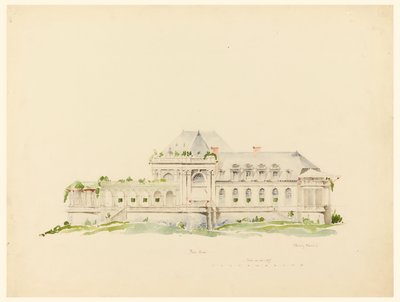 Elevazione verso i campi da polo, Clubhouse, Newport, Rhode Island e Golf Club da Whitney Warren Jr.