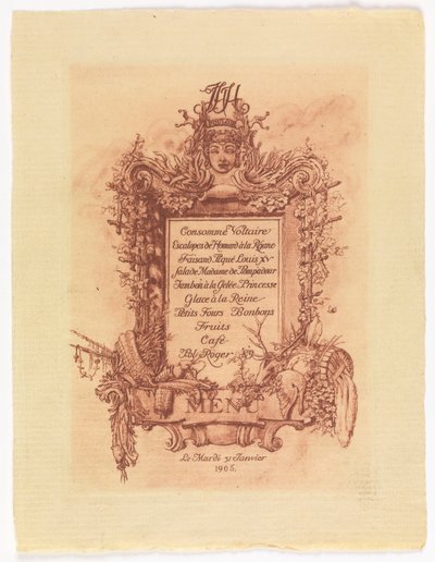 Menu per il ballo dato da James Hazen Hyde, 31 gennaio 1905 da Whitney Warren Jr.