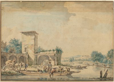 Paesaggio fluviale con traghetto da Wigerus Vitringa