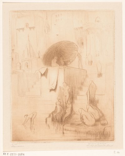 Donne che fanno il bagno e lavano sulla riva del Gange a Benares da Wijnand Otto Jan Nieuwenkamp (signed by artist)