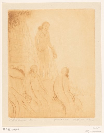 Ragazze che fanno il bagno sulla riva del Gange a Benares da Wijnand Otto Jan Nieuwenkamp (signed by artist)