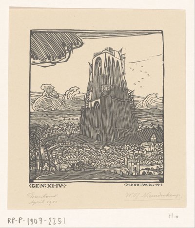 Costruzione della Torre di Babele da Wijnand Otto Jan Nieuwenkamp (signed by artist)