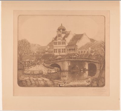 Ponte e edificio per uffici a Batavia da Wijnand Otto Jan Nieuwenkamp (signed by artist)
