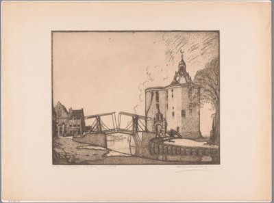 Veduta della Drommedaris a Enkhuizen da Wijnand Otto Jan Nieuwenkamp (signed by artist)