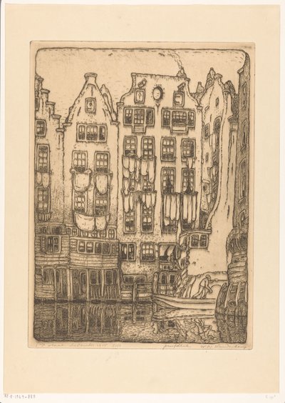 Case sui canali alla Sint-Olofssteeg ad Amsterdam da Wijnand Otto Jan Nieuwenkamp (signed by artist)