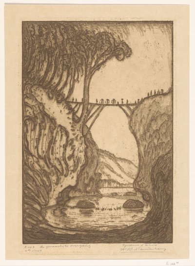 Ponte di legno su una gola fluviale a Bali da Wijnand Otto Jan Nieuwenkamp (signed by artist)