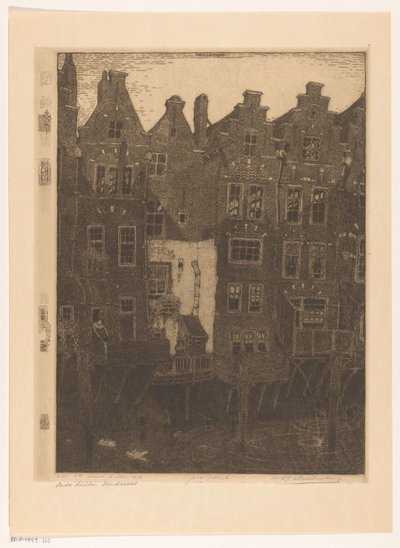 Case sul canale Voorstraatshaven a Dordrecht da Wijnand Otto Jan Nieuwenkamp (signed by artist)