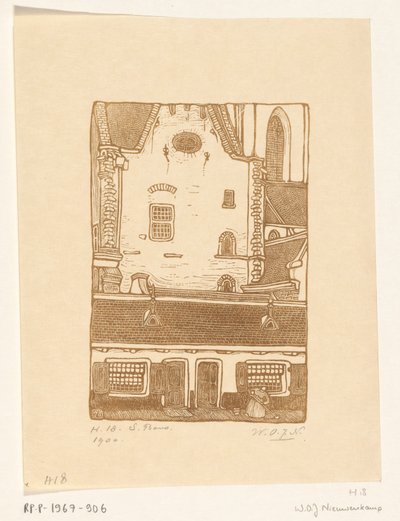 Case contro la chiesa di San Bavone al Oude Groenmarkt a Haarlem da Wijnand Otto Jan Nieuwenkamp (signed by artist)