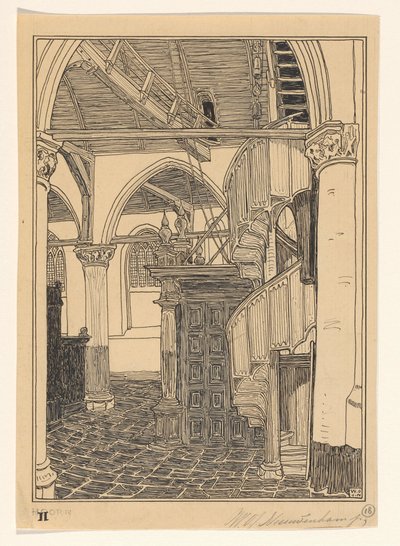 Interno della Noorderkerk a Hoorn da Wijnand Otto Jan Nieuwenkamp (signed by artist)