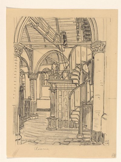 Interno della Noorderkerk a Hoorn da Wijnand Otto Jan Nieuwenkamp (signed by artist)