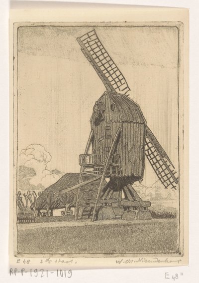 Mulino a vento con due pale vicino a Bennekom da Wijnand Otto Jan Nieuwenkamp (signed by artist)