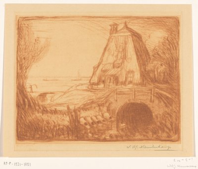 Parte inferiore di un mulino ad acqua vicino a Gouda da Wijnand Otto Jan Nieuwenkamp (signed by artist)