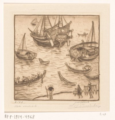 Navi in una baia sulla costa orientale di Lombok da Wijnand Otto Jan Nieuwenkamp (signed by artist)