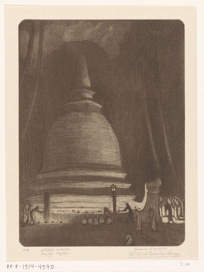 Stupa a Kandy in Sri Lanka di notte da Wijnand Otto Jan Nieuwenkamp (signed by artist)