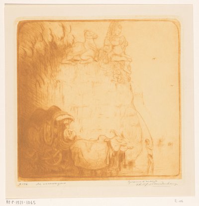 Due buoi che tirano un carro attraverso un fiume da Wijnand Otto Jan Nieuwenkamp (signed by artist)