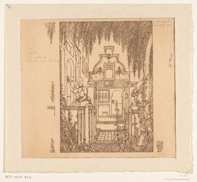 Donna in costume tradizionale che bussa a una porta a Edam da Wijnand Otto Jan Nieuwenkamp (signed by artist)