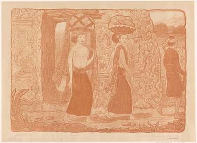 Donne che trasportano oggetti sulla testa in un tempio a Bali da Wijnand Otto Jan Nieuwenkamp (signed by artist)
