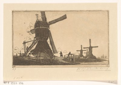 Mulini a vento sulla Vlist tra Haastrecht e Schoonhoven da Wijnand Otto Jan Nieuwenkamp (signed by artist)