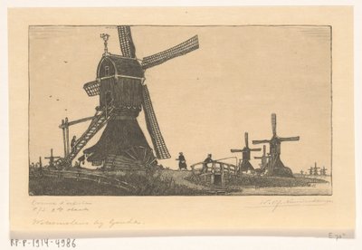 Mulini a vento sulla Vlist tra Haastrecht e Schoonhoven da Wijnand Otto Jan Nieuwenkamp (signed by artist)