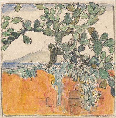 Veduta con cactus sul monte Vesuvio da Sorrento da Wijnand Otto Jan Nieuwenkamp