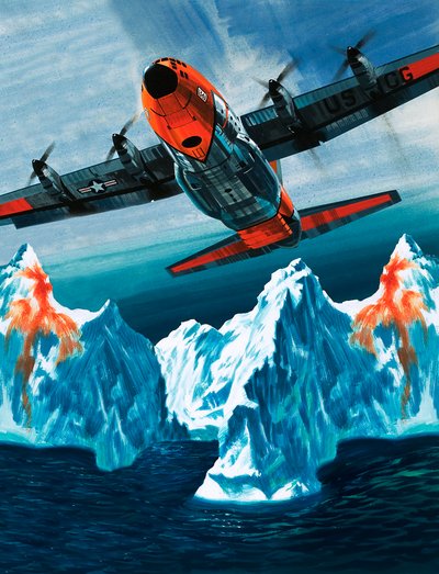 Un Lockheed Hercules che pattuglia gli iceberg per la Guardia Costiera da Wilf (20th century) Hardy