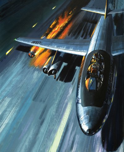 Incubo in un bombardiere in fiamme, illustrazione da "Uomini e macchine". da Wilf (20th century) Hardy