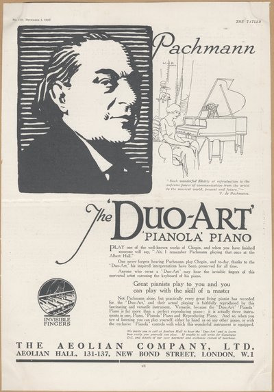 Pianole della Aeolian Company, 1924 da Wilfred Fryer